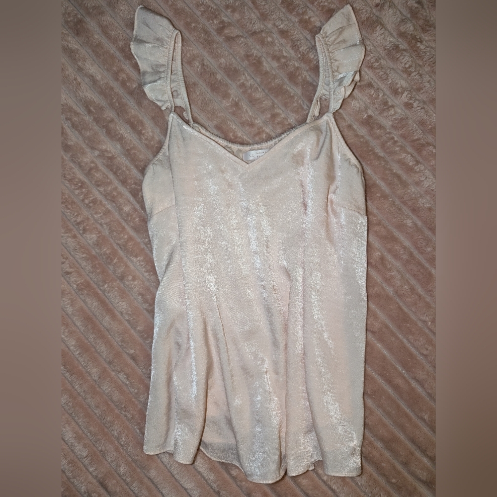 🩷 Lauren Conrad Romantic Flowy Ballet Pink Cami w/ Ruffled Detail Straps